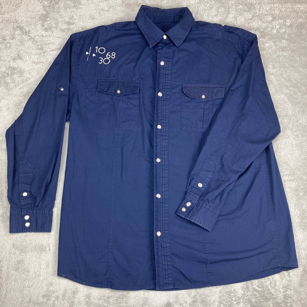 Rocawear Mens 3X Long Sleeve Button Down Snap Shirt Casual Navy Blue‎